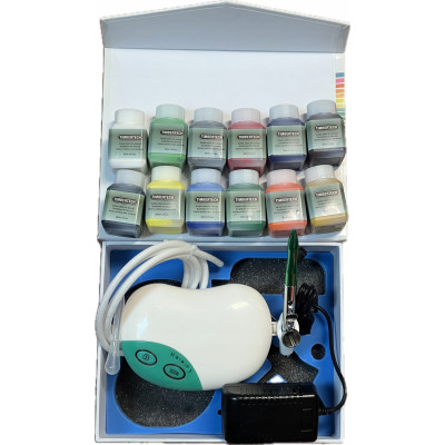 Bogaty zestaw prezentowy kompresor TC-12K z aerografem + zestaw 12 farb