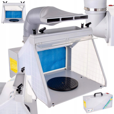 Kabina Modelarska Malarska 4x Uchwyt do Aerografu Półka Oświetlenie LED