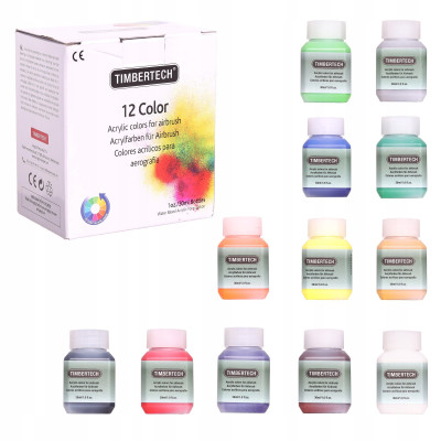 Farby akrylowe do Aerografu Timbertech 12 Kolorów 30ml