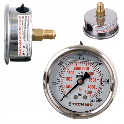 Manometr Glicerynowy Ciśnieniomierz Zegar 63mm 0-300 bar Gwint 1/4” Tylny