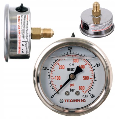 Manometr Hydrauliczny Glicerynowy Ciśnieniomierz Zegar 63mm 0-40 bar 1/4”