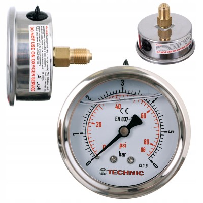 Manometr Glicerynowy Ciśnieniomierz Zegar 63mm 0-6 bar Gwint 1/4” Tylny