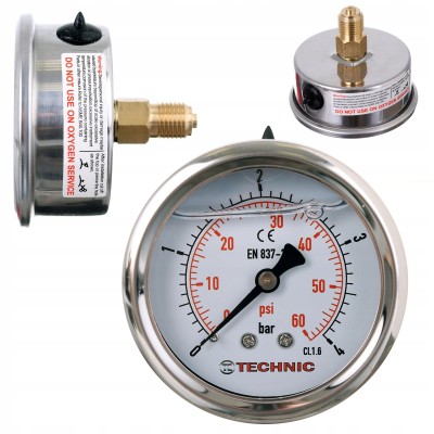 Manometr PGB120004 0- 4bar glicer.63mm 1/4" tylny gwint