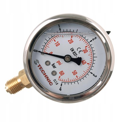 Manometr Glicerynowy Ciśnieniomierz Zegar 63mm 0-4 bar Gwint 1/4” Dolny