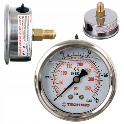 Manometr Glicerynowy Ciśnieniomierz Zegar 63mm 0-25 bar Gwint 1/4” Tylny
