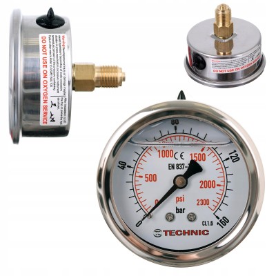 Manometr Glicerynowy Ciśnieniomierz Zegar 63mm 0-160 bar Gwint 1/4” Tylny