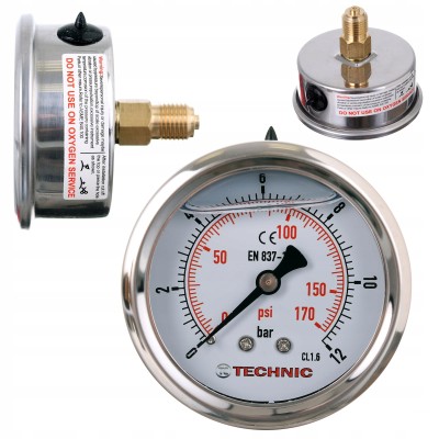 Manometr Glicerynowy Ciśnieniomierz Zegar 63mm 0-12 bar Gwint 1/4” Tylny