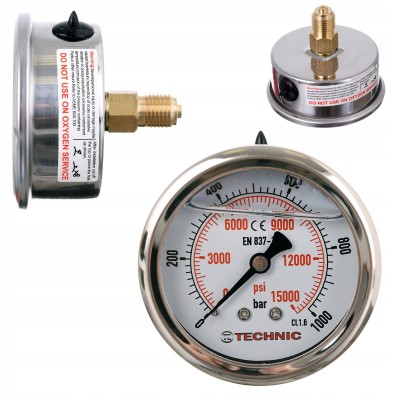 Manometr Hydrauliczny Glicerynowy Ciśnieniomierz Zegar 63mm 0-1000 bar 1/4”