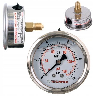 Manometr Glicerynowy Ciśnieniomierz Zegar 63mm 0-10 bar Gwint 1/4” Tylny