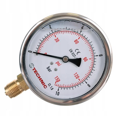 Manometr gliceryn. YT100GL-1/2" 0-10 bar 100mm dolny gwint