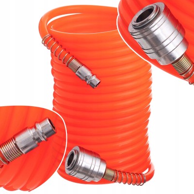 Wąż Pneumatyczny Spiralny 10m 5x8mm Przewód 8bar SZYBKOZŁĄCZA do Sprężarki