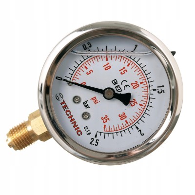 Manometr Glicerynowy Ciśnieniomierz Zegar 63mm 0-2,5 bar Gwint 1/4” Dolny