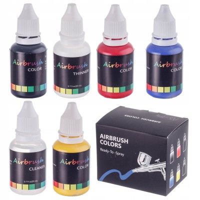 FARBY Farbki Akrylowe do Aerografu 4x 20ml + Rozcieńczalnik i Płyn do Mycia