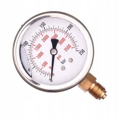Manomet ciśnieniomierz Zegar Glicerynowy 63mm 0-250 bar Gwint 1/4" Dolny