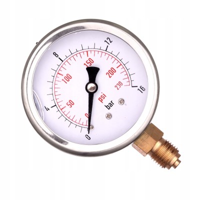 Manomet ciśnieniomierz Zegar Glicerynowy 63mm 0-16 bar Gwint 1/4" Dolny